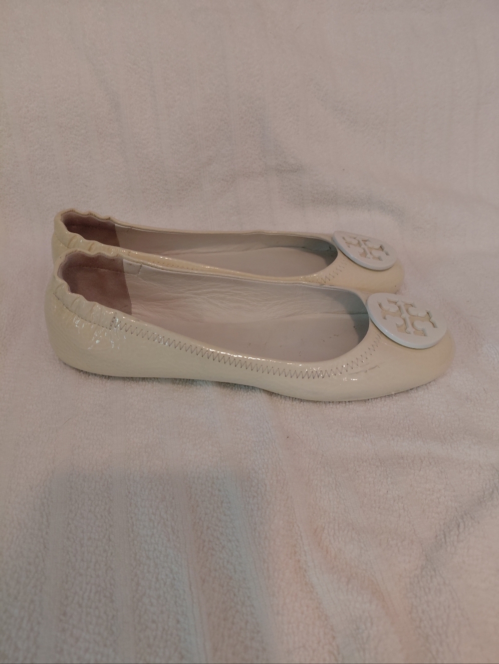 Tory Burch Eleanor Leather Ballet Flats Ivory Sz 7